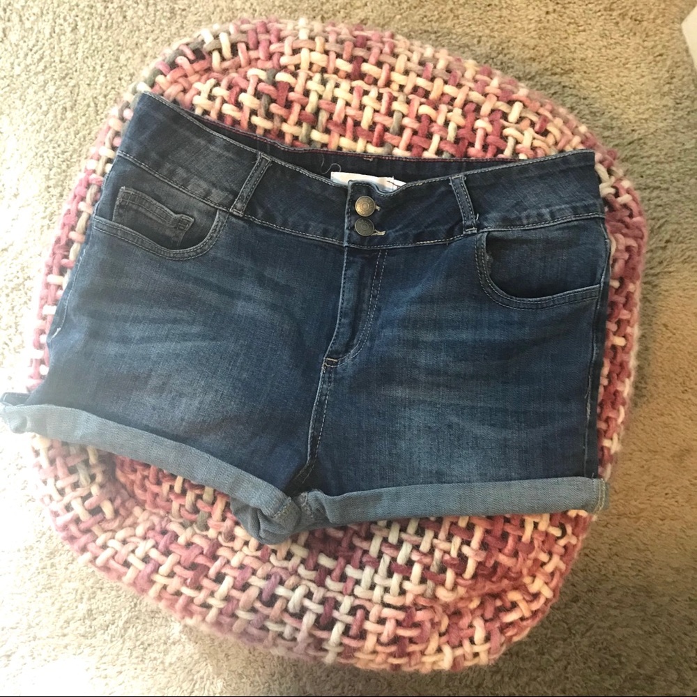 Cello High Waisted Dark Jean Shorts